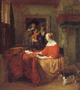 Gabriel Metsu A Woman Seated at a Table and a Man Tuning a Violin china oil painting reproduction